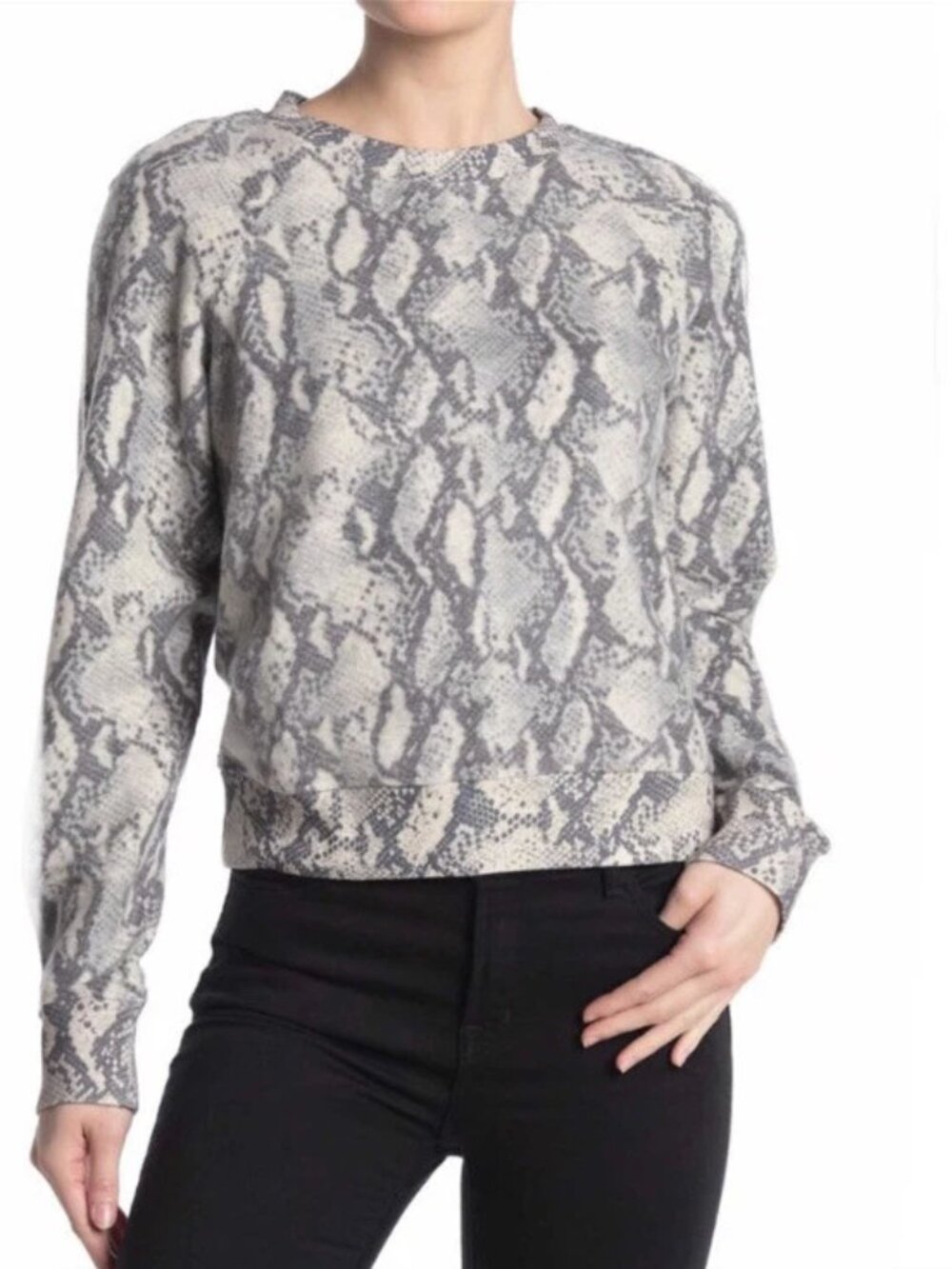 PAIGE Cream Black Python Daytona Pullover Snake Print Fleece Sweatshirt Size S